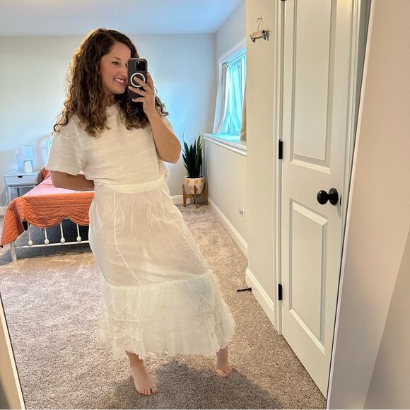 Antique White Lace Handmade Semi Sheer Maxi Skirt Medium - Picture 3 of 12